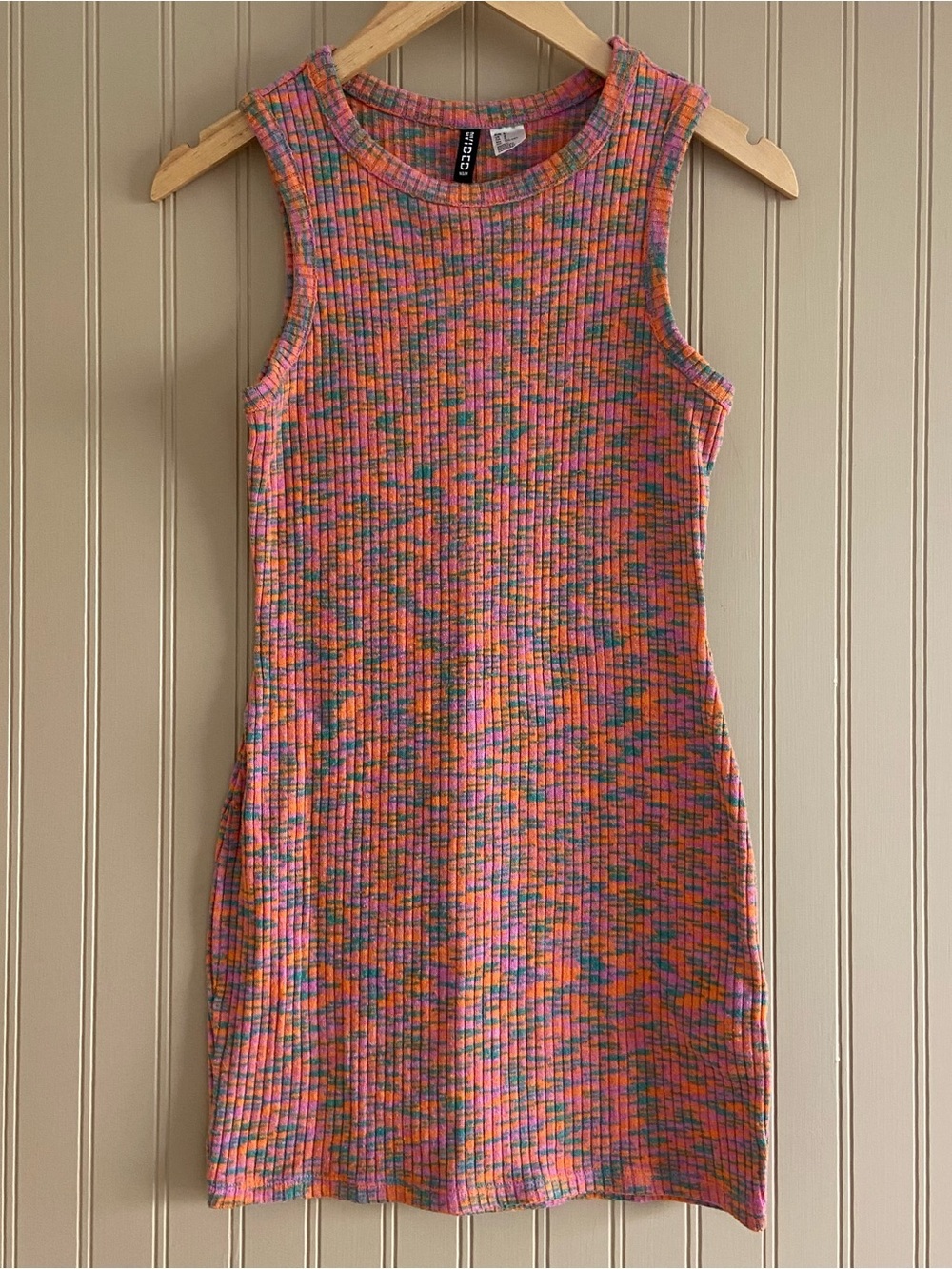 H&M Divided Pink & Orange Ribbed Knit Mini Dress Women’s Size Small